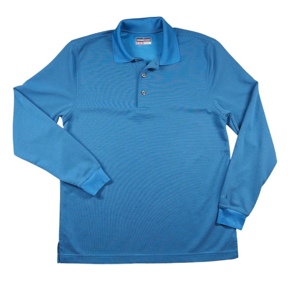 Grand Slam Performance Polo Mens Medium Blue Stripe Long Sleeve Golf Shirt